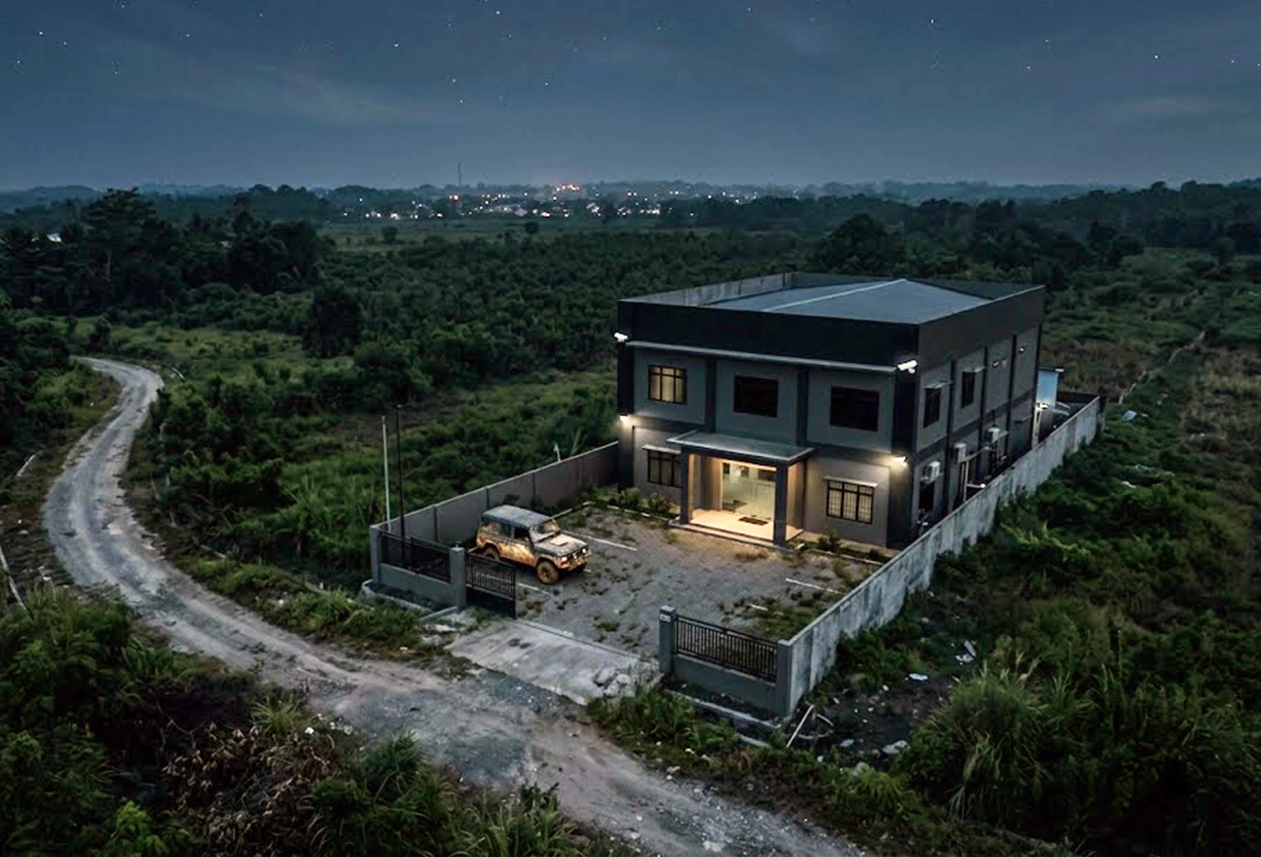 Gedung di lokasi pelosok yang menggunakan sistem alarm keamanan GSM